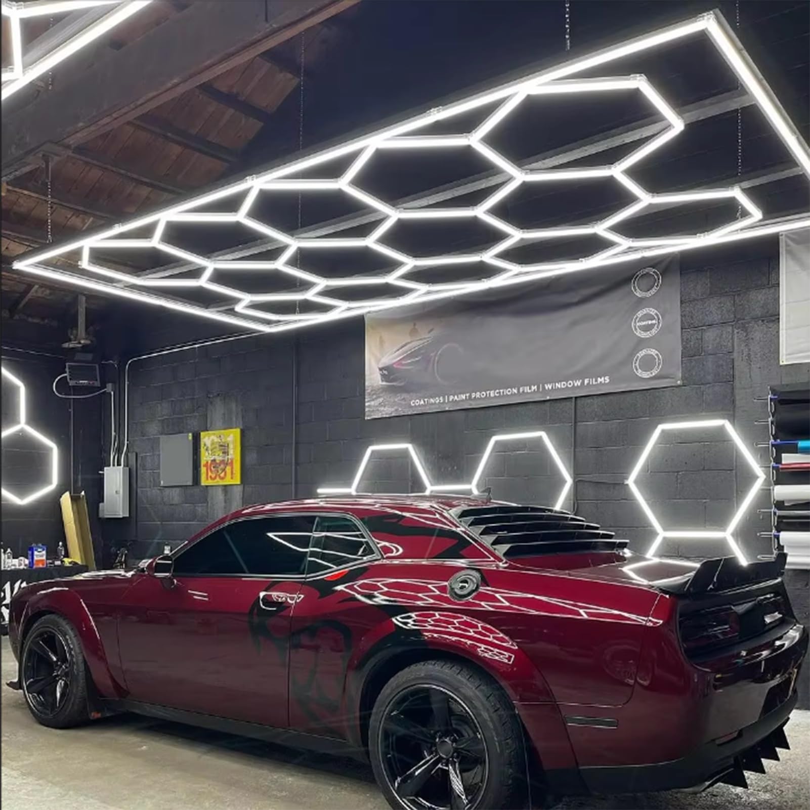 Luci LED for garage grandi, luci LED esagonali da 632 W e 672 W, 6500 K, super luminose, illuminazione LED bianca for garage e officina, for magazzino,officina di pulizia auto(14 HEX)