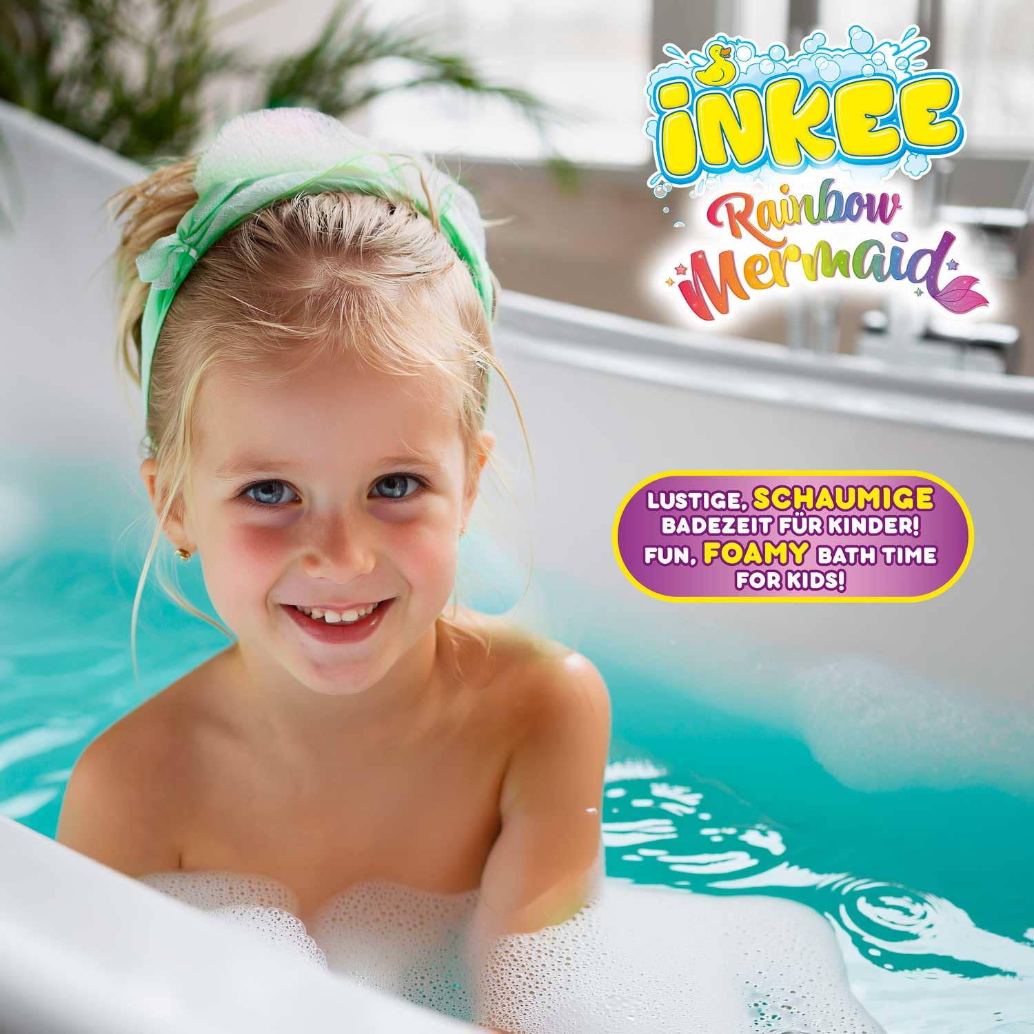 INKEE Bubble Bath Sirena Arcoíris Pack 3 – Espuma de Baño para Niños con Aroma Tropical, Espuma Turquesa para la Bañera, Aditivo de Baño Infantil 3x 40ml