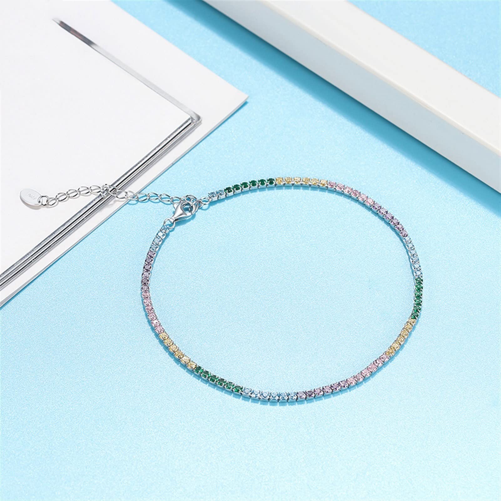 Braccialetti alla caviglia Cavigliera da donna Cavigliera da tennis in argento sterling 925 Cavigliera regolabile Gioielli da vacanza per l'uso quotidiano Cavigliere da donna (Colore : Multi