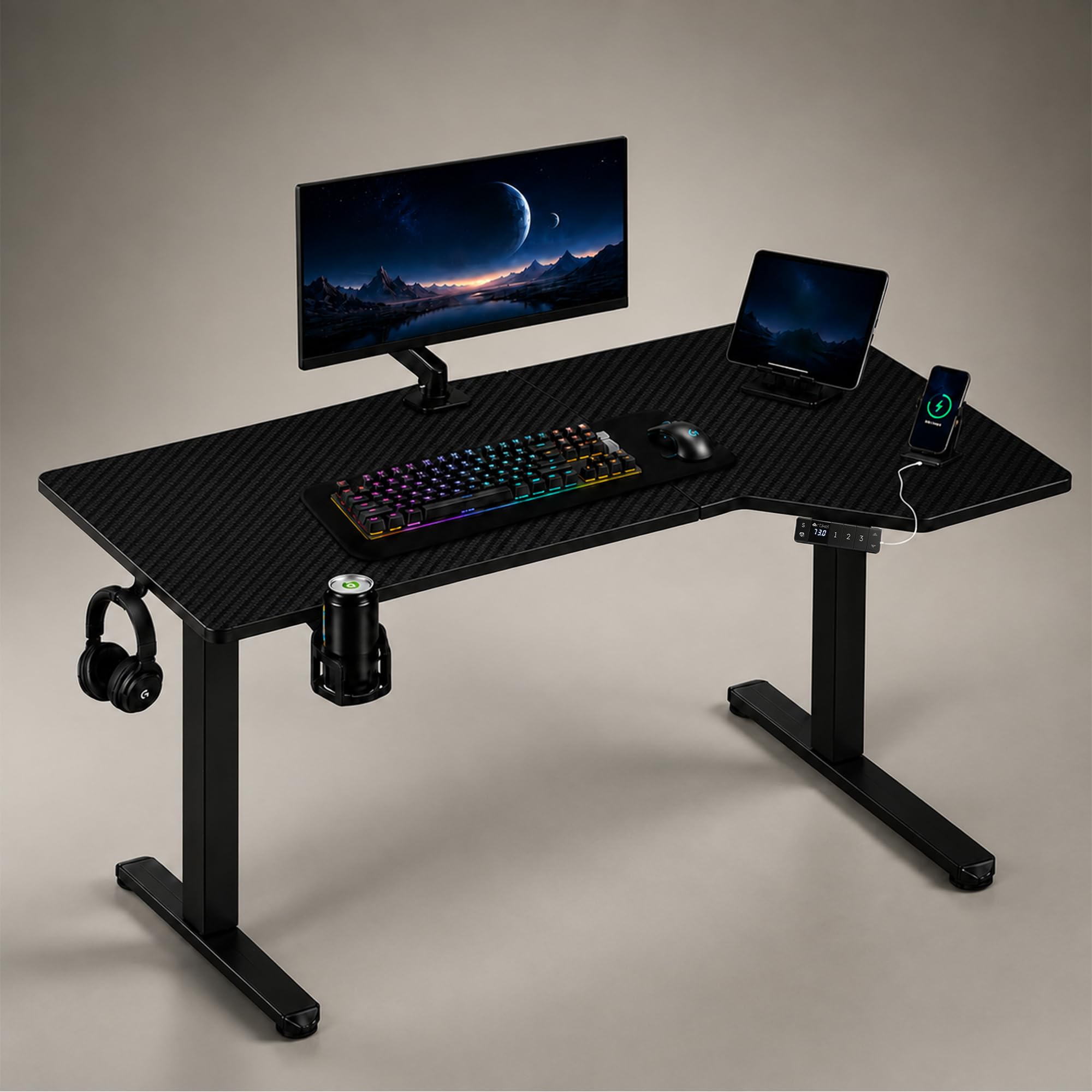 ARTIKEL Pisthol Height Adjustable Table Electric Standing Desk L-Shaped Sit Stand Office Gaming Desk for Home 140x85cm | USB-C | 3 Memory Presets | Timer | Anti-Collision | 80kg Capacity