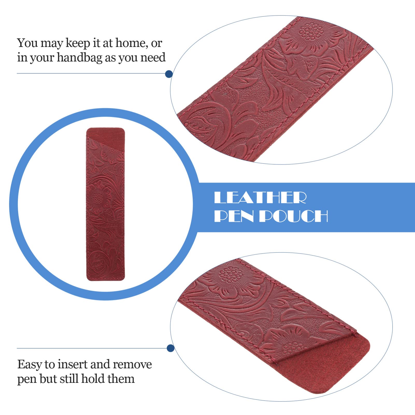 Handmade Red Leather Pen Holder Vintage Pouch for Fountain Pen Stylish Stationery Organizer for School and Office - Image 4
