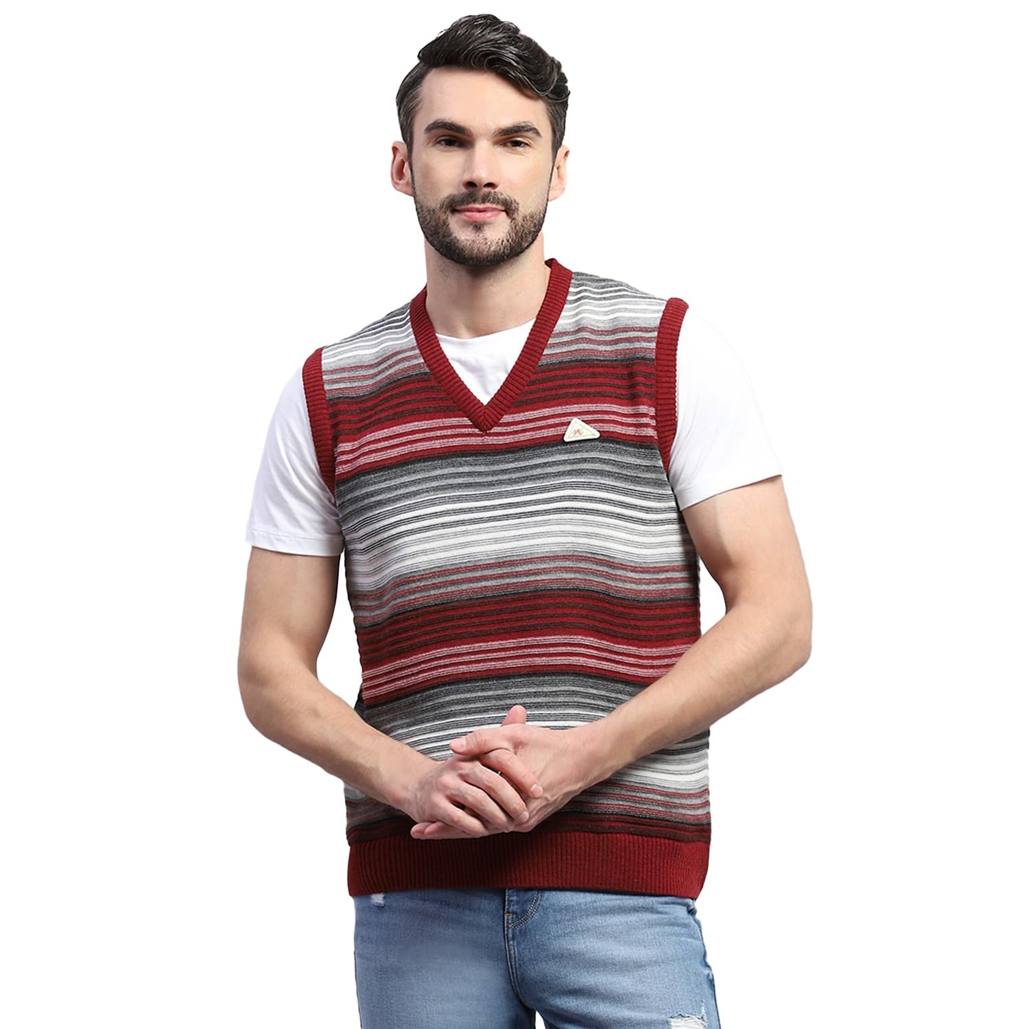 Mens Striped V Neck Sleeveless Sweater (1243364SL)
