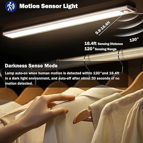 Miniatura 2 de HengBo - Luz con sensor de movimiento, 54 LED recargable por USB, luz debajo del gabinete, 3 temperaturas de color, luz de armario regulable,