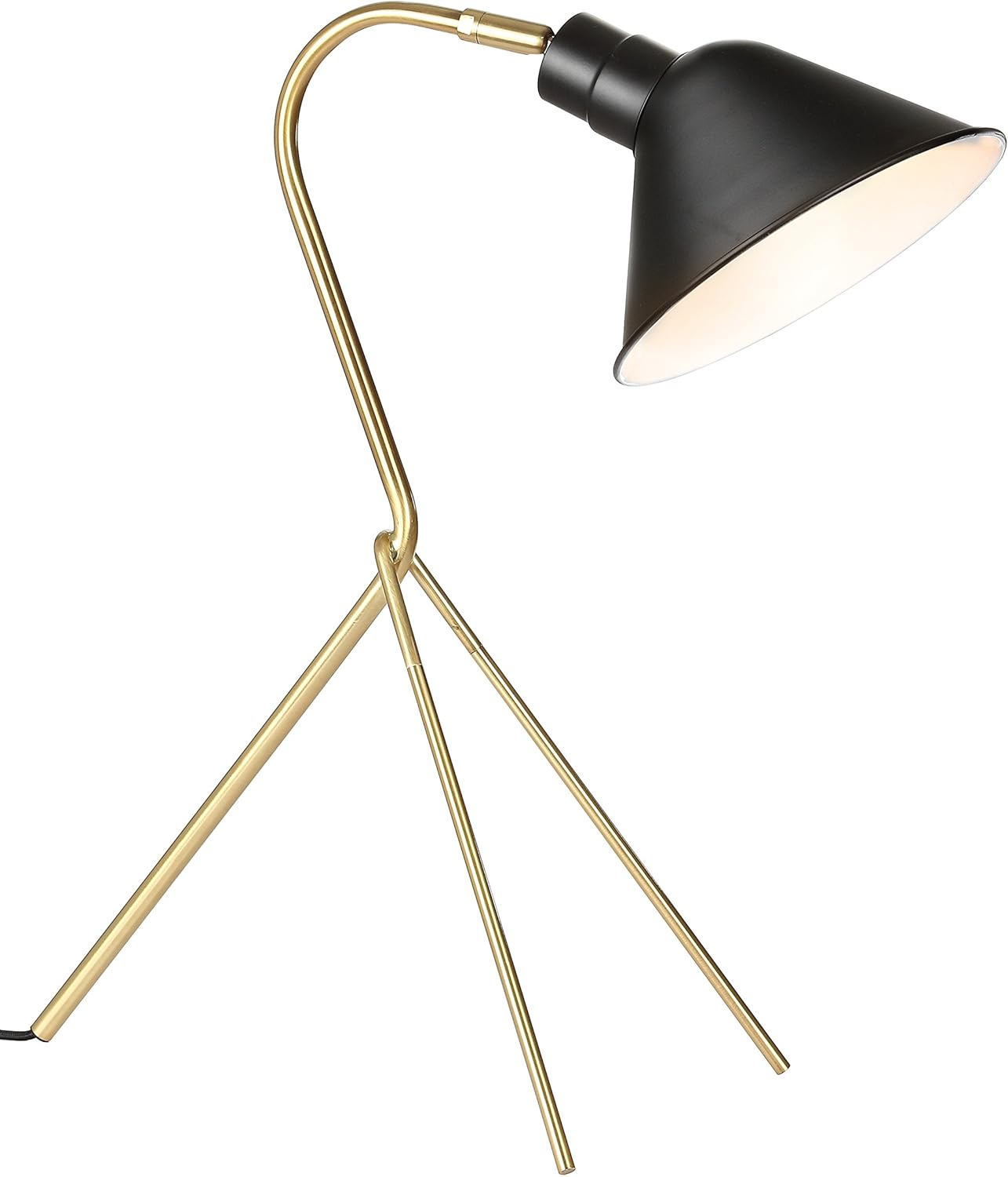 JONATHAN Y 20.25" Brass Gold and Black 1-Light Modern Metal Task Lamp, Contemporary Industrial Desk Lamp with Black Shade for Home Office Bedroom, LED Bulb Included JYL6001A