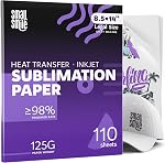 Papier de sublimation premium 8,5x11 pouce, 110 Feuilles 125G, Papier de transfert rapide de chaleur sèche pour imprimante sublimation jet d'encre, parfait pour les T-shirts, les tasses, tumblers & Autres déchets de sublimation