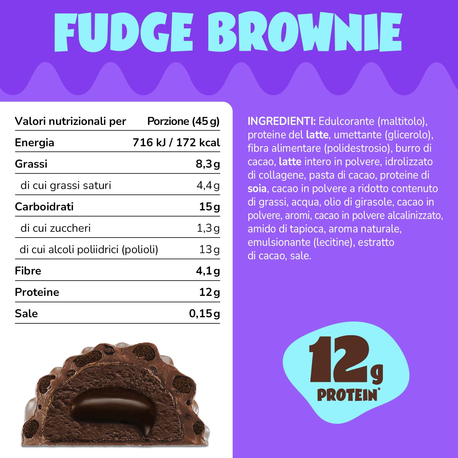 AHEAD Barrette Proteiche Fudge Brownie- 14x45g - Deliziosa barrette proteiche senza zucchero - Low barrette senza zucchero - Senza Glutine