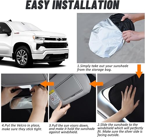 Miniatura 5 de D-Lumina Parasol para parabrisas para Chevy Silverado 1500 2019-2023 accesorios (cabina regular, cabina doble, 2 puertas y 4 puertas), parasol para