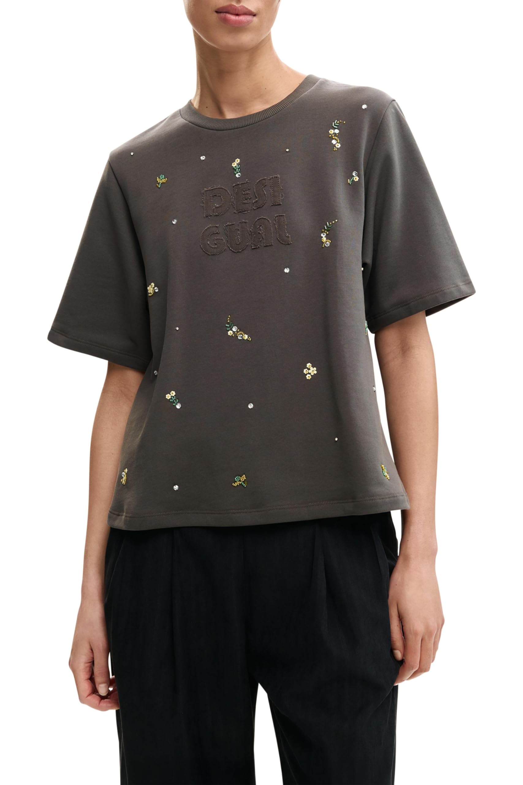 Desigual Grigio Cotton Women Sweatshirt - S