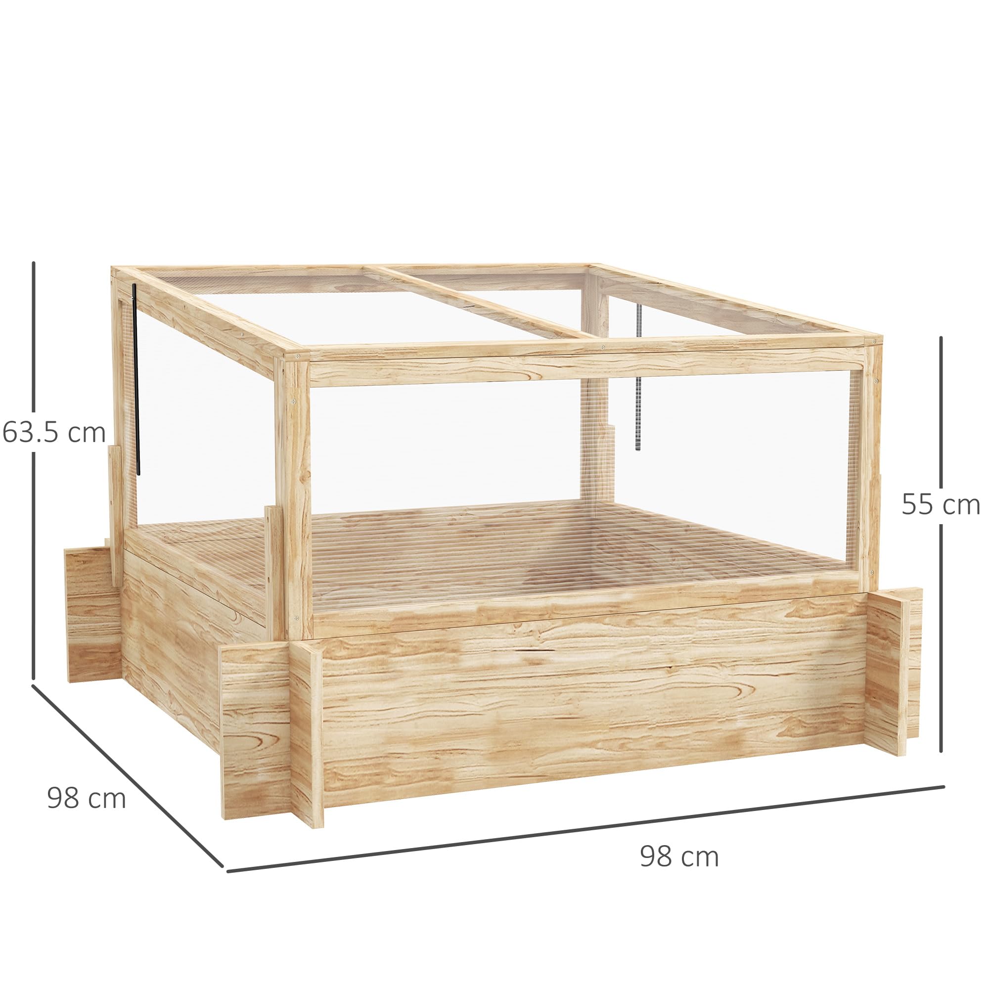 Outsunny Jardinera elevada con Invernadero y Tapa abrible, Jardinera elevada de Madera para Verduras, Flores y Hierbas, 98x98x63.5cm | Maceta elevada de madera, parte superior que se puede abrir, para verduras, flores y hierbas