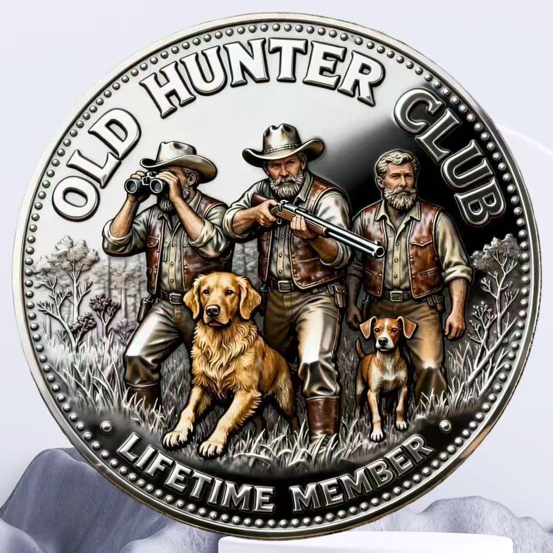 Lucky Hunting Coin Challenge Coin - Old Hunter Club Lifetime Member Commemorative Token - Vintage 3D Metal Pocket Keepsake Talisman, Unique Hunting Gifts for Men Dad Grandpa Outdoorsman