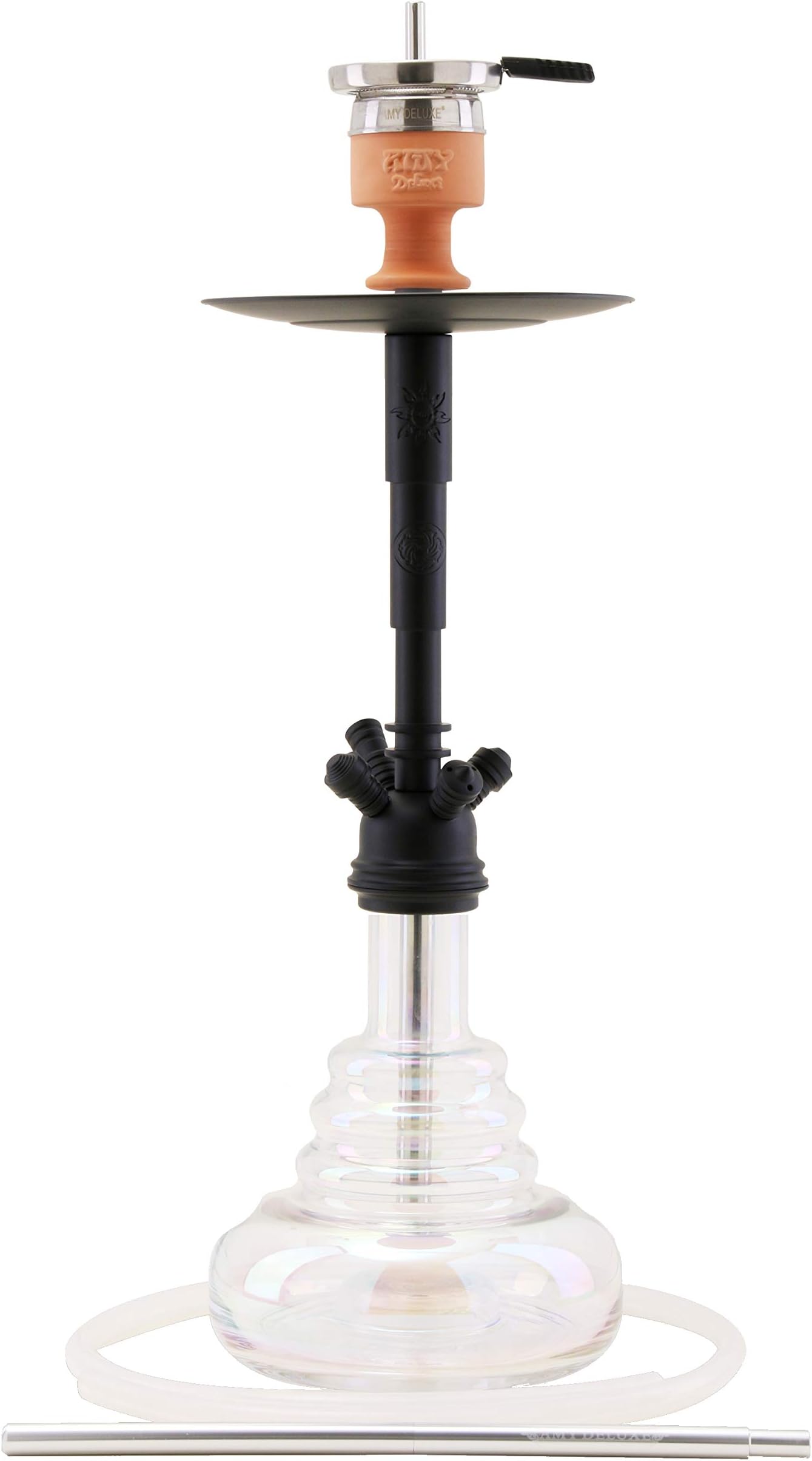 Amy Deluxe Shisha 061R Big Cloud 76 cm Clear RS PSMBK Water Pipe with Click, Chamber System and Hot-Screen Chimney Head Set