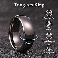Vista 61 de King Will Alianza de boda de carburo de tungsteno para hombres y mujeres, anillos de promesa para parejas abovedados de alto pulido Plata-8 mm.