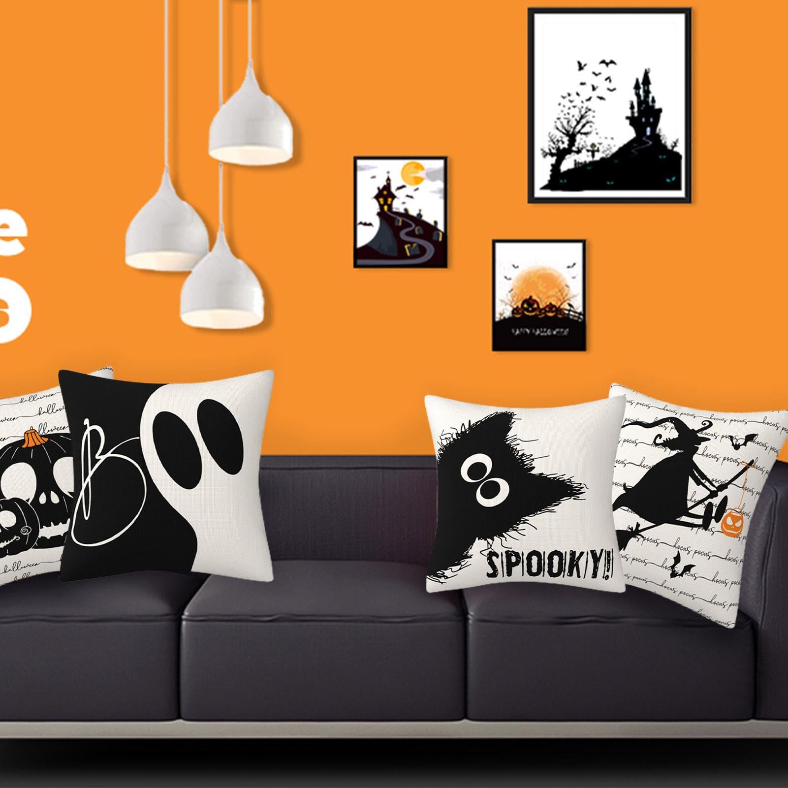 LUOYEHK Halloween-Kissenbezüge 45,7x45,7 Cm - 2 Stück Mit Bestickten Kürbissen, Für Couch & Sofa