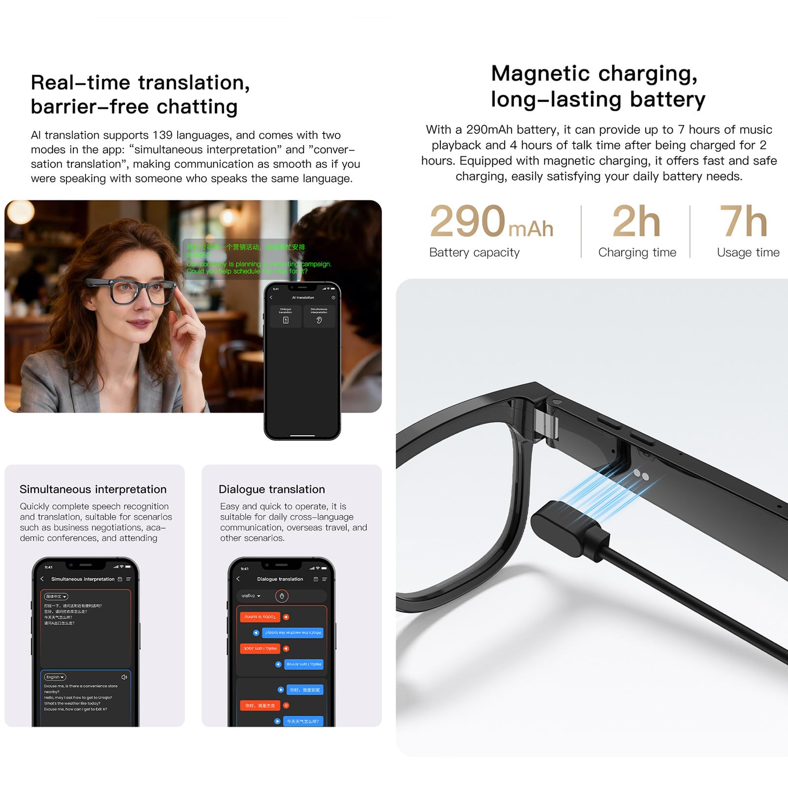 Occhiali Intelligenti AI Con Fotocamera Da 8 Mp | Registrazione Video| Traduzione in Tempo Reale| Chiamate Bluetooth| Controllo Tramite Touch E Pulsanti| Ideali per Sport E Viaggi PhotochromicLense
