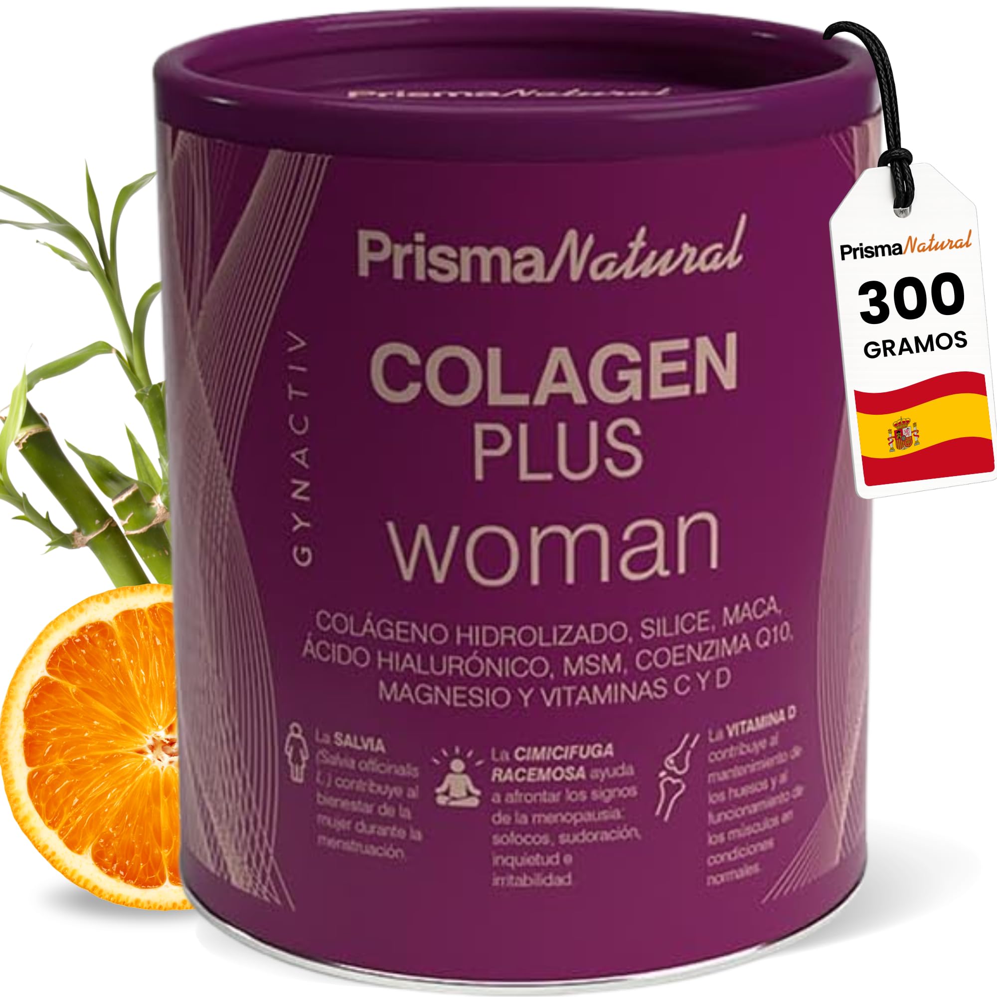 Colágeno Hidrolizado para Mujer – 300 g - Colagen Plus Woman Glucosamina, Condroitina, MSM, Calcio, Magnesio, Vitamina C y D – Complemento Alimenticio – Apoyo Mujer, Huesos y Piel - Prisma Natural