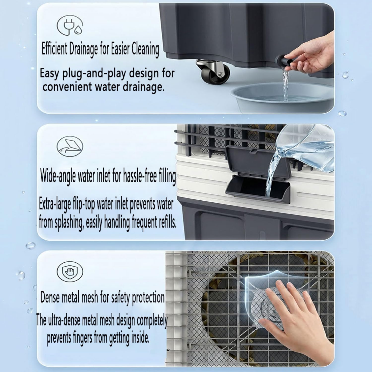 Condizionatore d'aria portatile con serbatoio 80L, ventilatore di raffreddamento silenzioso 35dB, 3 velocità e 3 modalità, timer 6H, oscillazione automatica per l'ufficio domestico della camera da let