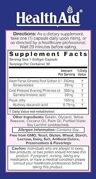 HealthAid Royal 3, with Evening Primrose Oil, Royal Jelly, Ginseng, Once Daily, 30 Capsules