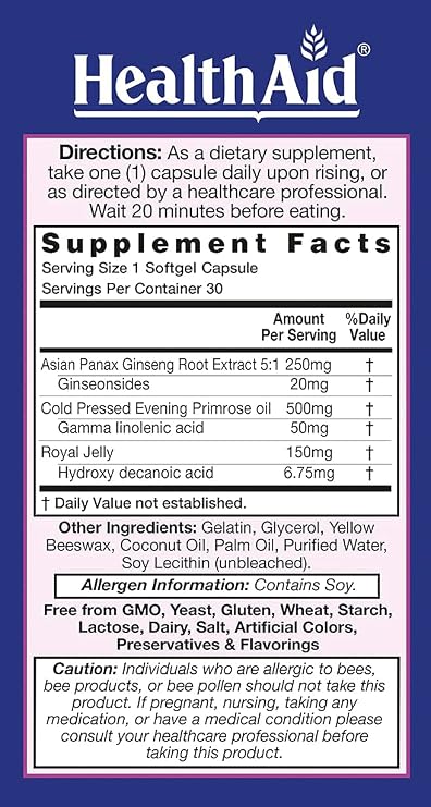 HealthAid Royal 3, with Evening Primrose Oil, Royal Jelly, Ginseng, Once Daily, 30 Capsules