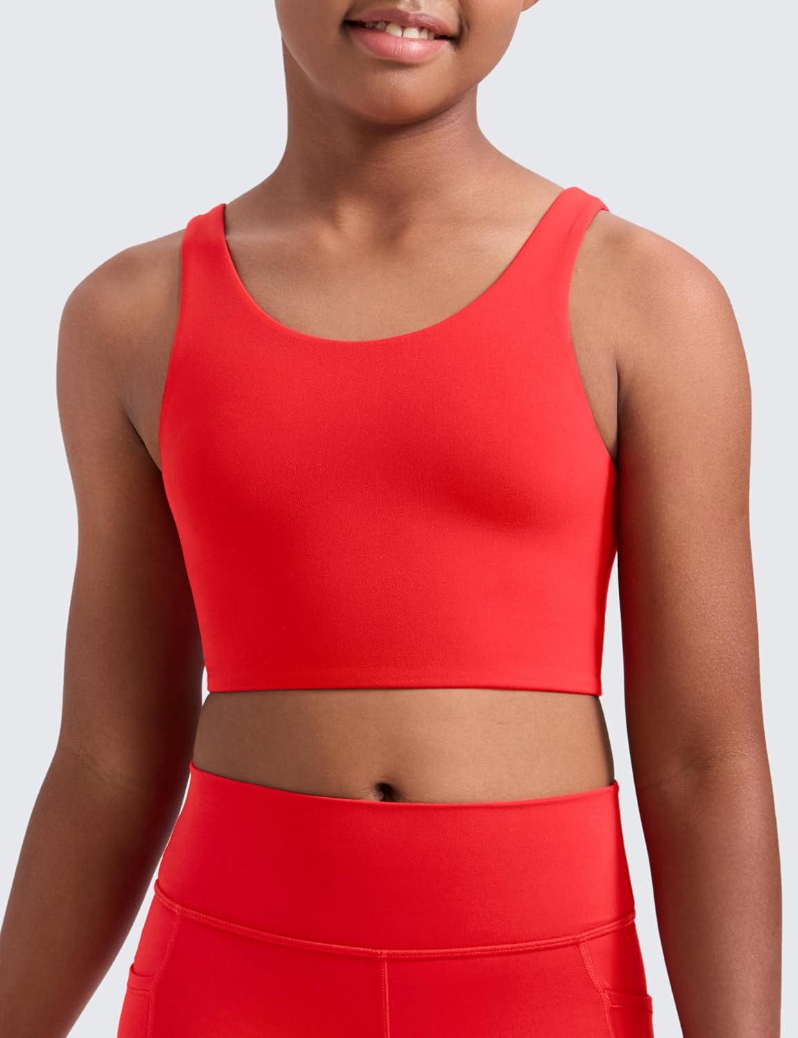 CRZ YOGA Girls Butterluxe Longline Sports Bra - Yoga Athletic Casual Tops Scoop Neck U Back Padded Kids Teen