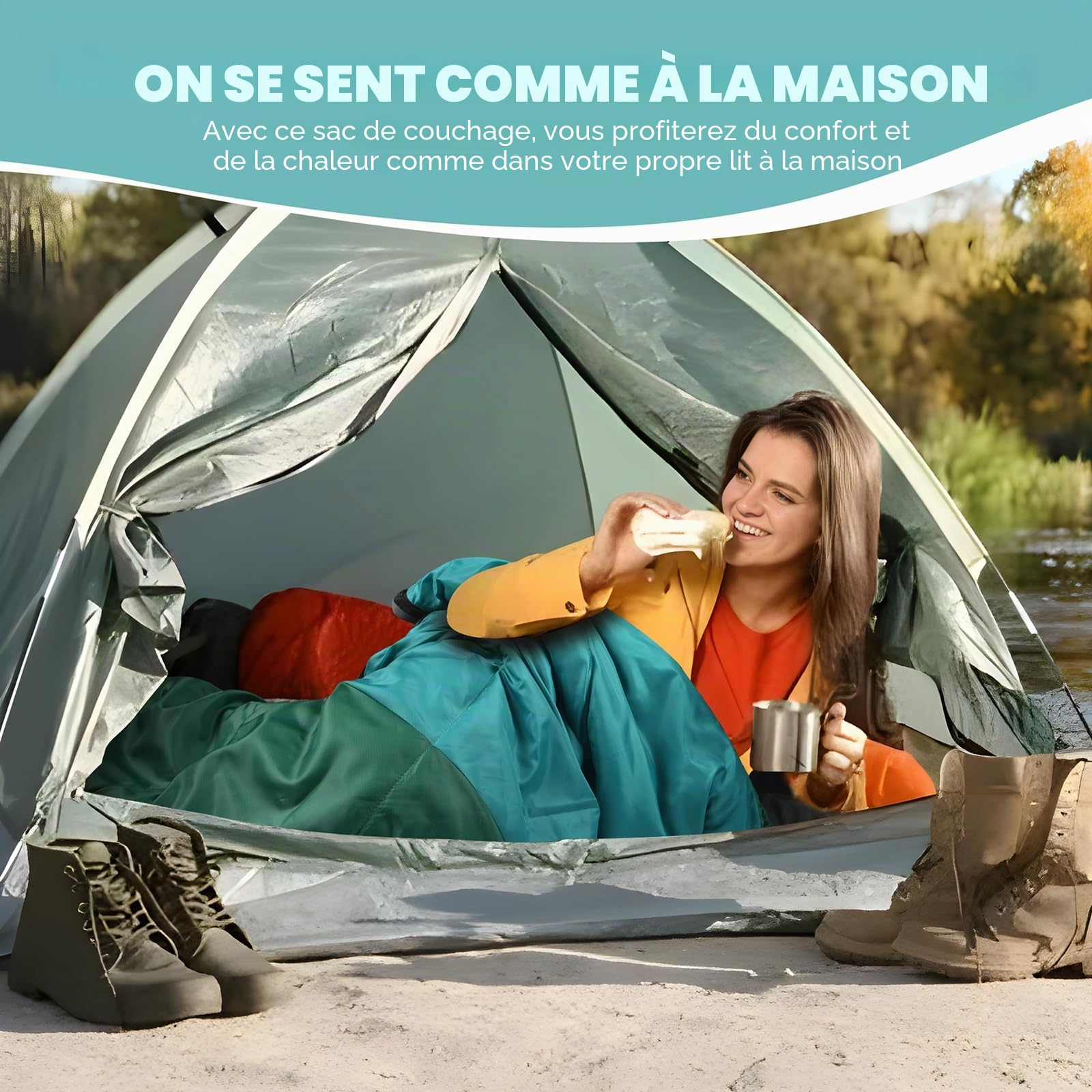 Sac de Couchage pour Adultes, léger déperlant Sac de Couchage Camping | Doublure brossée douce, capuchon de tube et de cordon pour la chaleur, 230x90cm Fit haut adultes sac à dos, confort à 15 ℃