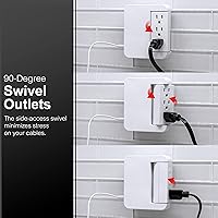 Vista 7 de GE Protector SurGE giratorio Pro de acceso lateral, extensor de 5 salidas con 2 puertos USB, adaptador de grifo de pared, estación de carga, 3