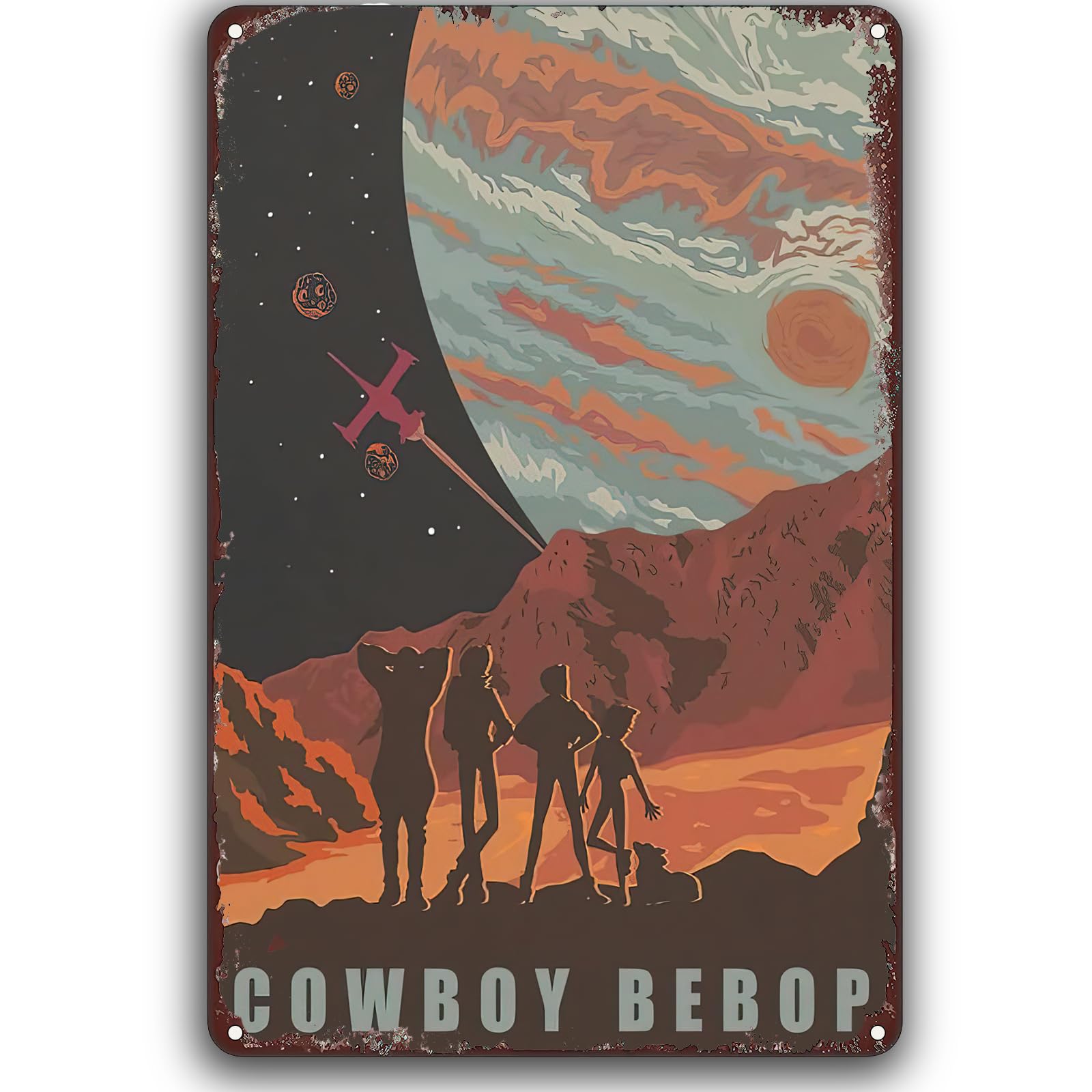 Cowboy Bebop Poster Retro Vintage Metal Plaque Sign Anime Retro Art Painting Poster Plaque For Home Bar Pub Club Bathroom Man Cave Garage 20x30cm