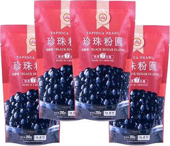 WuFuYuan Black Tapioca Pearl   250g Pack of 4 Quick-Cook Boba Pearls for Bubble Tea & Desserts Authentic Asian Tapioca