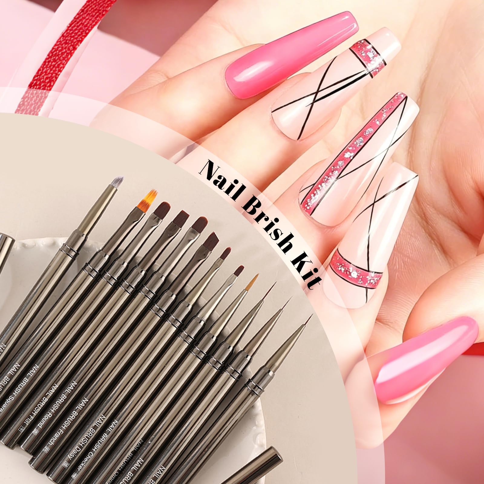 13 Piezas Pinceles para Uñas, Pincel Acrilico Uñas y Kit Uñas de Gel Semipermanentes, Kit Manicura Francesa Semipermanente con Paleta, para Gel de Construcción para Uñas y Pinceles Acrilico