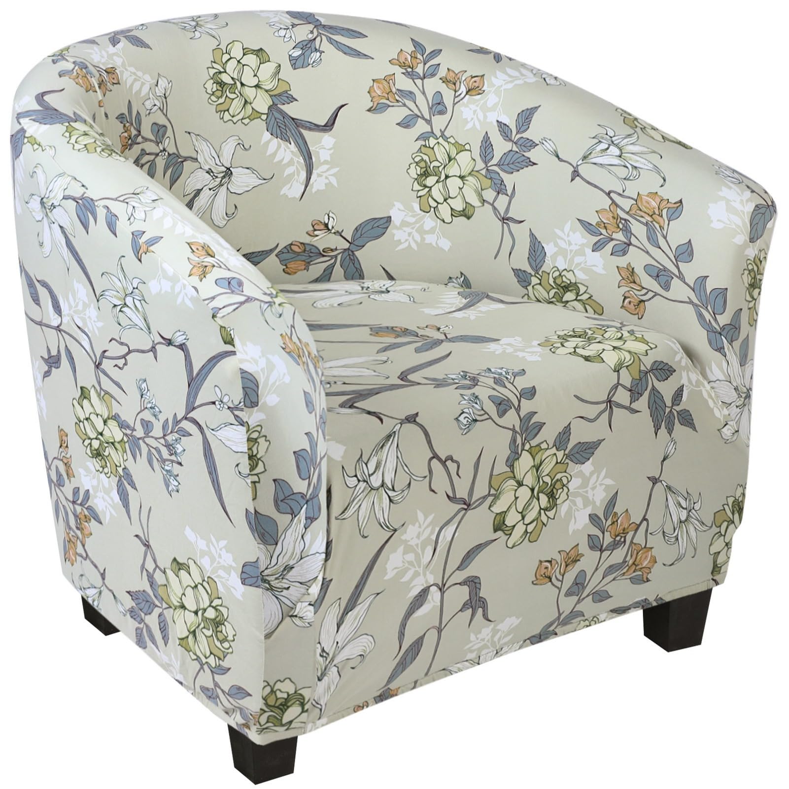 SearchI Club Chair Slipcover Stretch Barrel Chair Covers Printed Tub Chair Slipcovers Soft Spandex Armchair Sofa Cover Removable Couch Furniture Protector for Living Room (Green Flower)