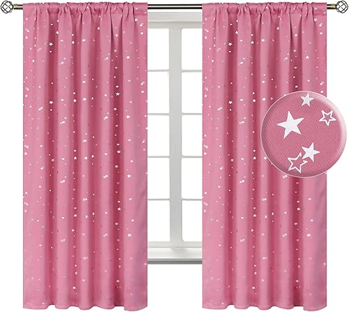 BGment - Cortinas opacas rosas para niños, 63 pulgadas de largo, con bolsillo para barra, cortinas térmicas para oscurecer la habitación, con