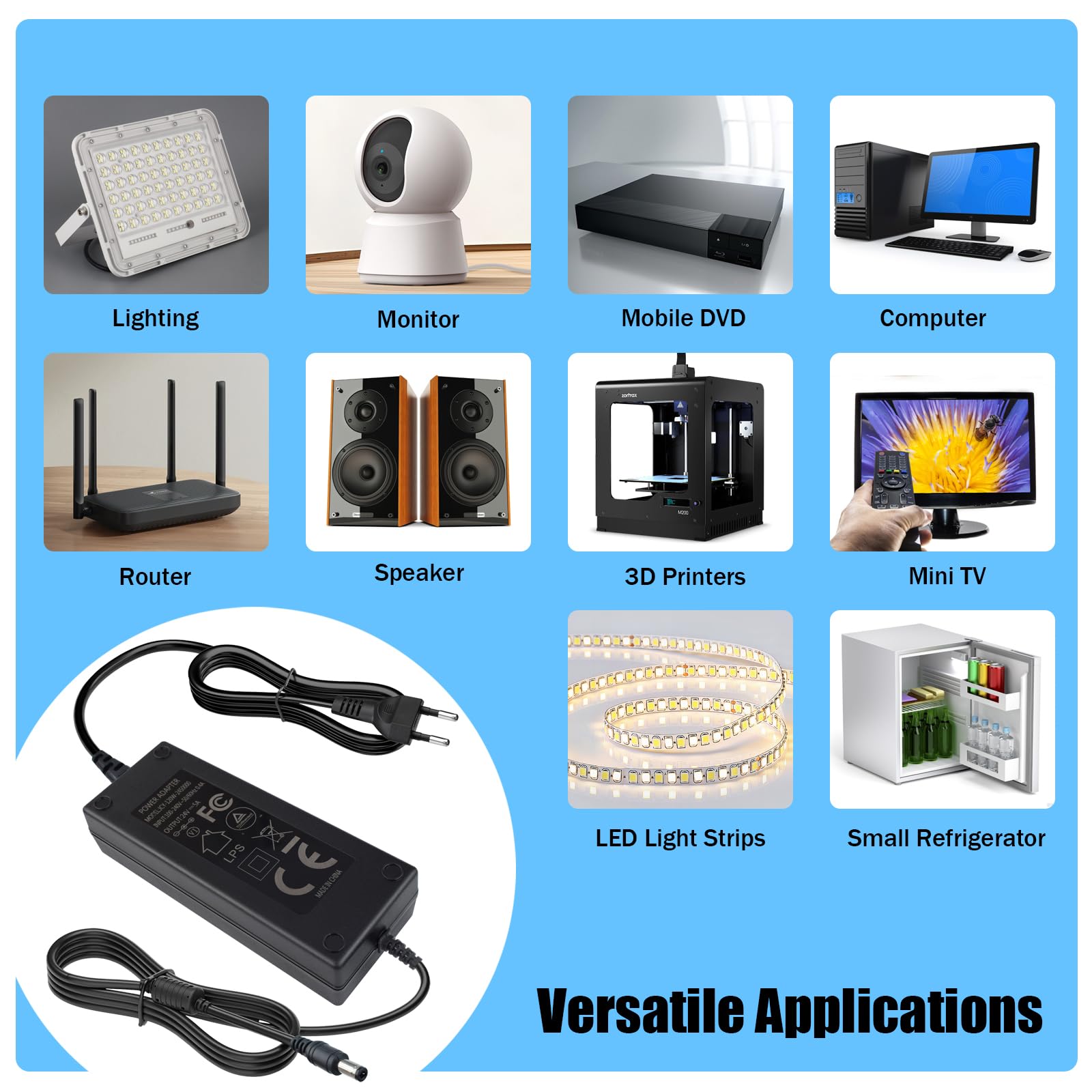 Netzteil 24V 5A 120W Spannungswandler 100-240V AC zu DC Transformator Trafo Netzadapter mit 5,5 x 2,5 mm DC Stecker für LED Streifen, Kamera, LCD Monitor und Mehr Geräte