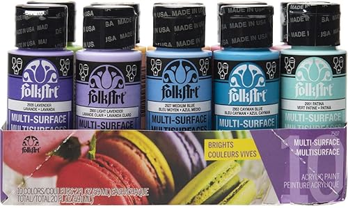 FolkArt Color, juego de pintura acrílica multisuperficie de 10 botellas, 2 onzas, brillantes