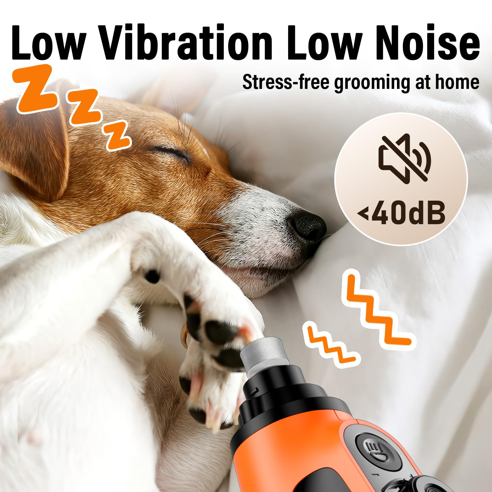 Casfuy Stille nagelslijper voor honden (45 db) 6-speed nagelslijper voor huisdieren met 2 ledlampjes voor grote middelgrote en kleine honden/katten, professionele 3 poorten oplaadbare elektrische