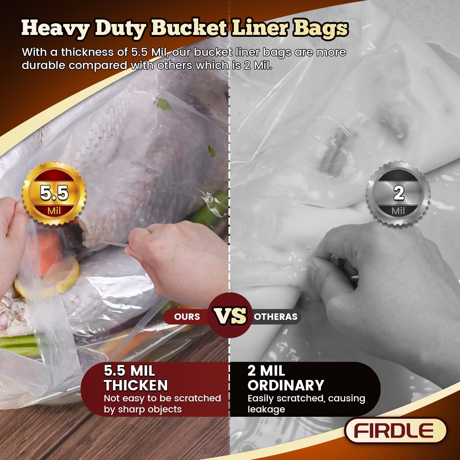 Condition photo showing New/Like New for 5 Gallon Bucket Liner Bags, 5.5 Mil, 5 Pack, Thicken Turkey Bags for Marinating & Brining Food Grade, BPA Free, Extra Heavy Duty Leak Proof Bags for Food Storage