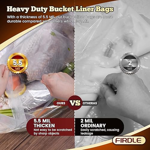 Miniatura 2 de Bolsas de revestimiento de cubo de 5 galones, 5.5 mil, paquete de 5, bolsas gruesas de pavo para marinar y salmuera de grado alimenticio, sin BPA,