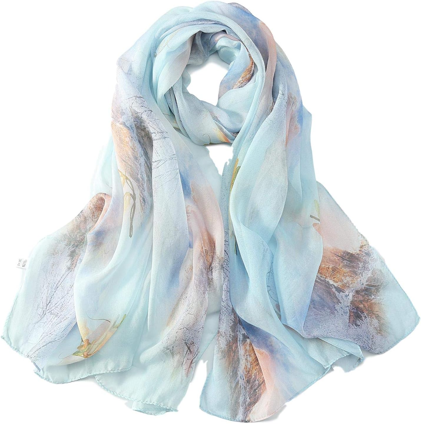Long Silk Chiffon Scarf Floral Print
