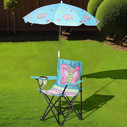 Miniatura 7 de Silla de playa para niños con paraguas para niños, silla plegable con abrazadera universal para niños, playa, camping, patio, césped, piscina,