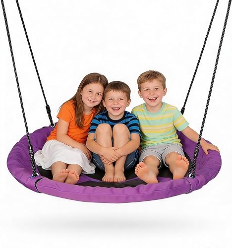 Miniatura 8 de SUPER DEAL Columpio de Árbol de 40 Pulgadas, Columpio Platillo Volador para Niños al Aire Libre, Capacidad de Peso de 800 Libras, Tela Textilene