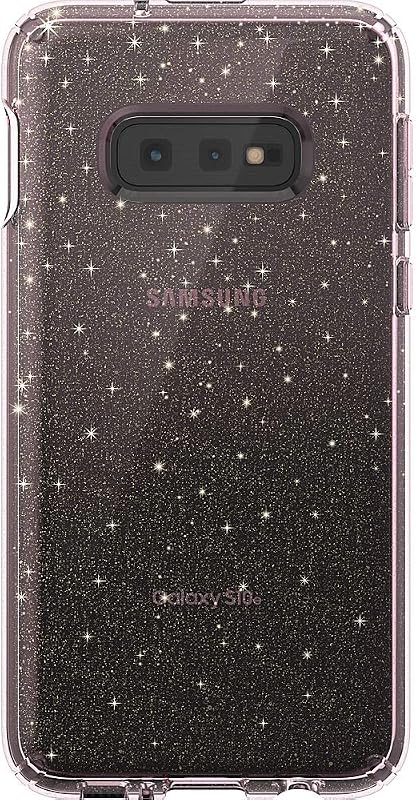 Speck Presidio Clear+Glitter Samsung Galaxy S10E Case, Glitter Bella Pink with Gold Glitter/Bella Pink (124581-6603)