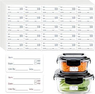 1400 Pcs Food Date Stickers, 1 x 2 Inch Removable Date Labels for Freezer & Refrigerator Food Containers, Easy to Write- Blue & Red