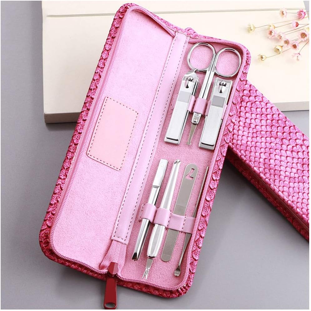 Manicure Set Household Nail Manicure Set Women's Nail Clippers Nail File Ear Selection Tool Pink Box Set Beauty Care Tool Set of 7 Nail Clippers Pedicure Kit (Color : A)