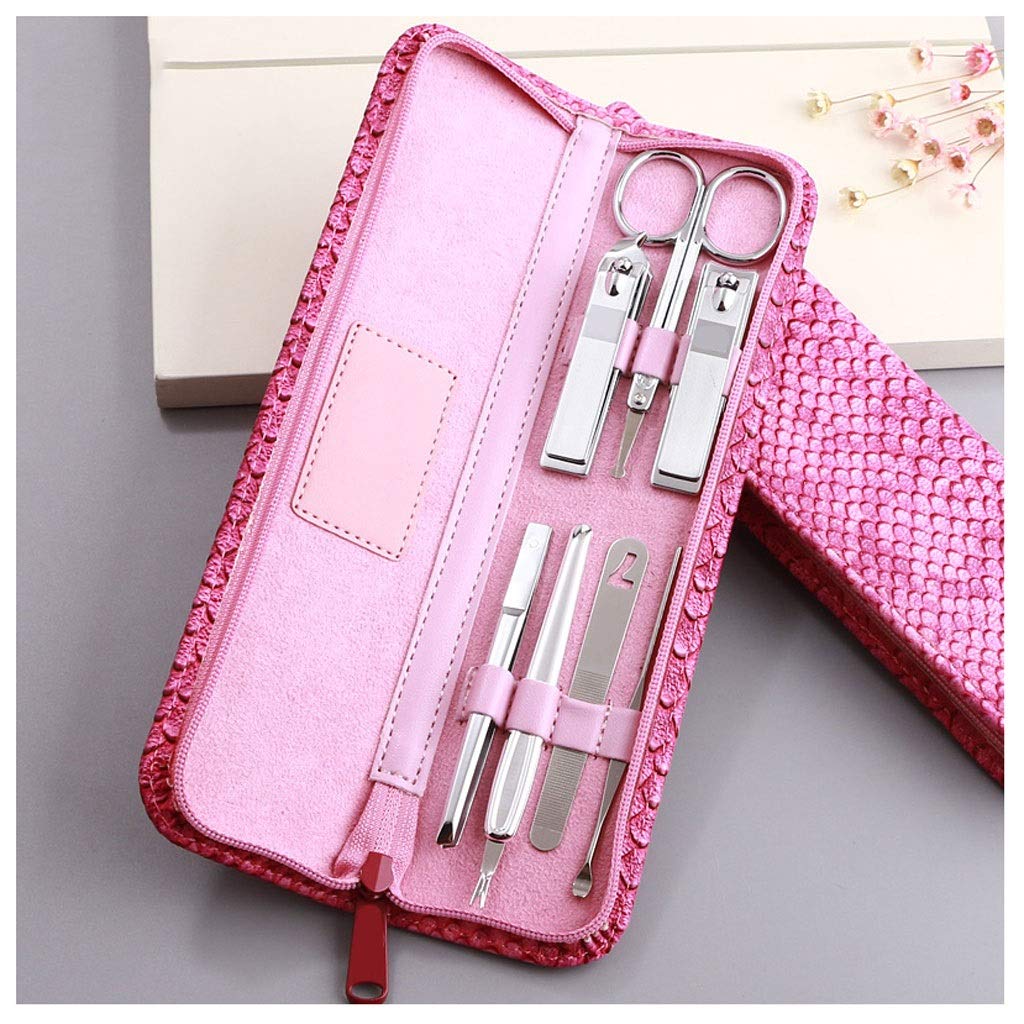 Forbicine per Unghie Kit Nail Household Manicure Set Signore Ear Nail Clippers Nail File Pick Strumento Scatola Rosa Set di Bellezza di Cura di Set di 7 Tagliaunghie Set (Color : A)