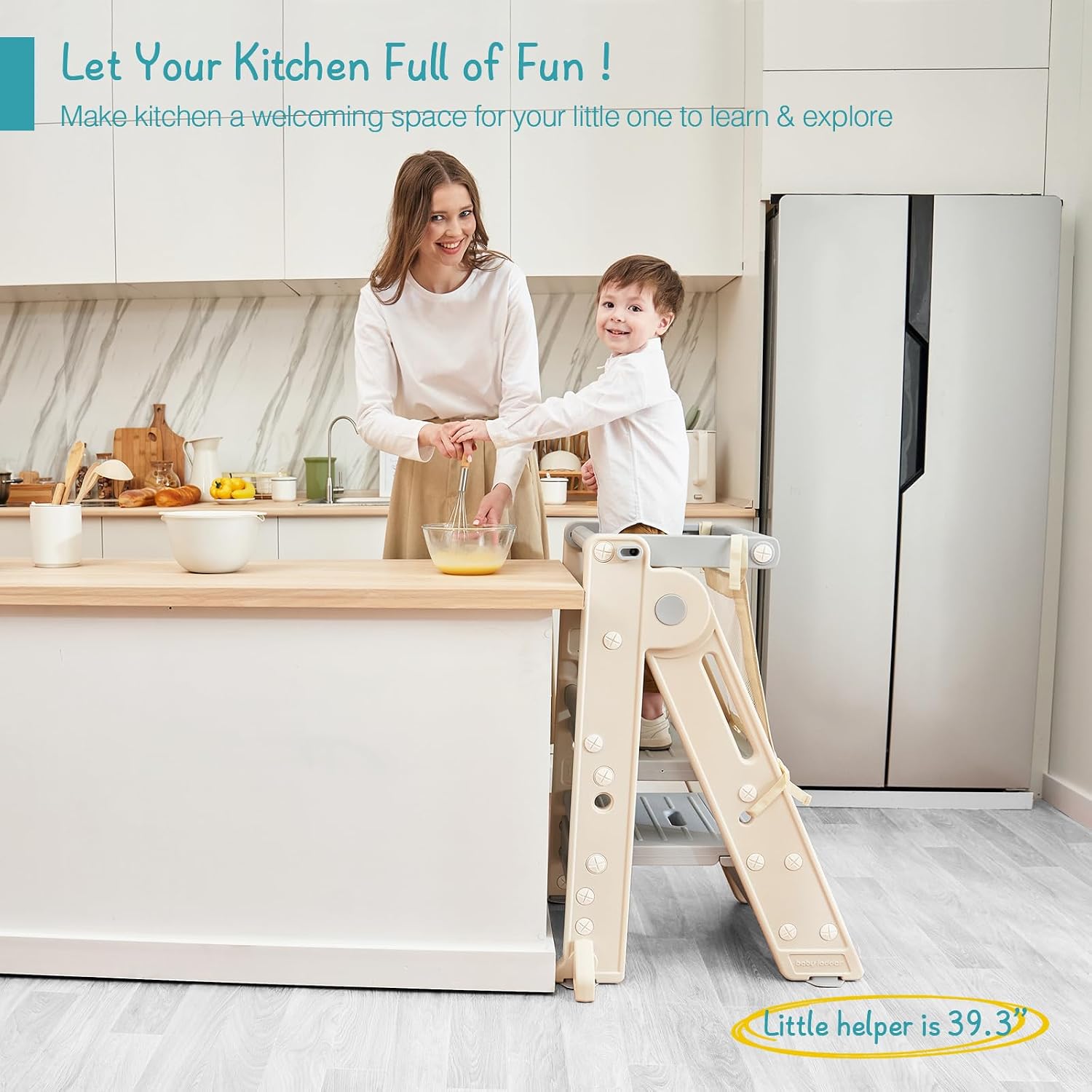 Forbena Foldable Toddler Tower Kitchen Learning Stool Helper, Montessori Kids Standing Tower for Counter, Collapsible Adjustable Baby Child Step Stool with Safety Net for... 4 Forbena Foldable Toddler Tower Kitchen Learning Stool Helper, Montessori Kids Standing Tower for Counter, Collapsible Adjustable Baby Child Step Stool with Safety Net for... - Image 2