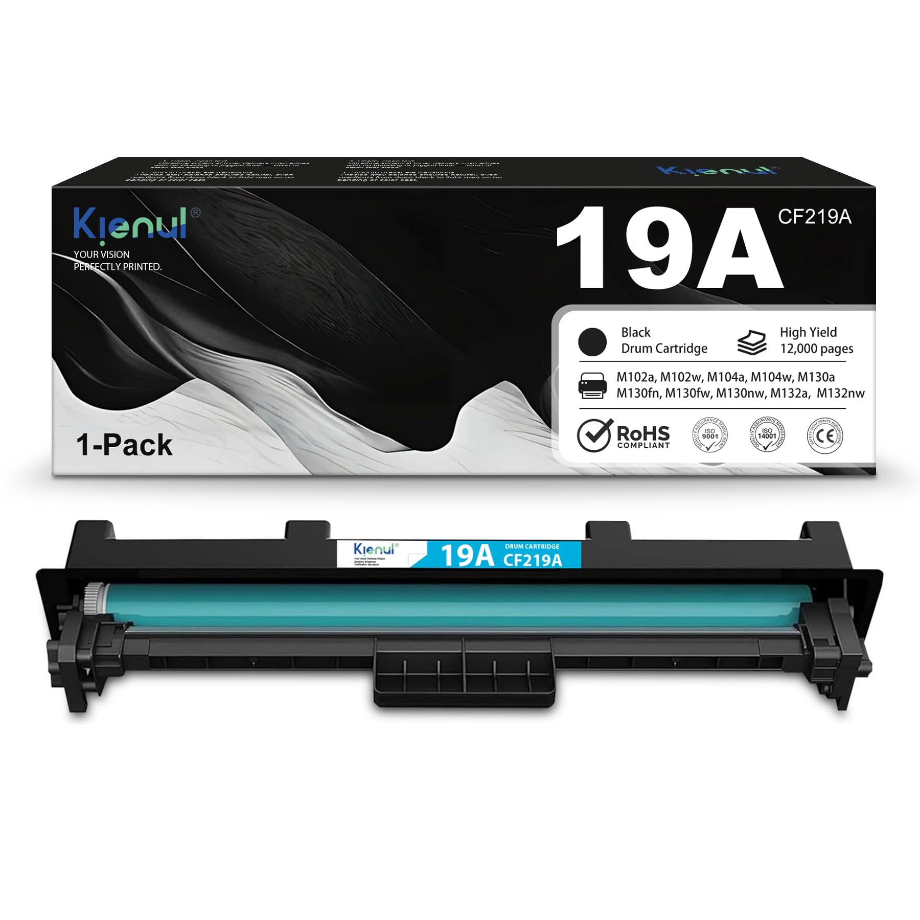 Cartuccia a tamburo CF219A 19A, 1 confezione da 19 A, colore nero, ricambio per stampanti HP Pro M102a M102w M104a M104w, Pro MFP M130a M130fn M130fw M130nw M132a M132nw