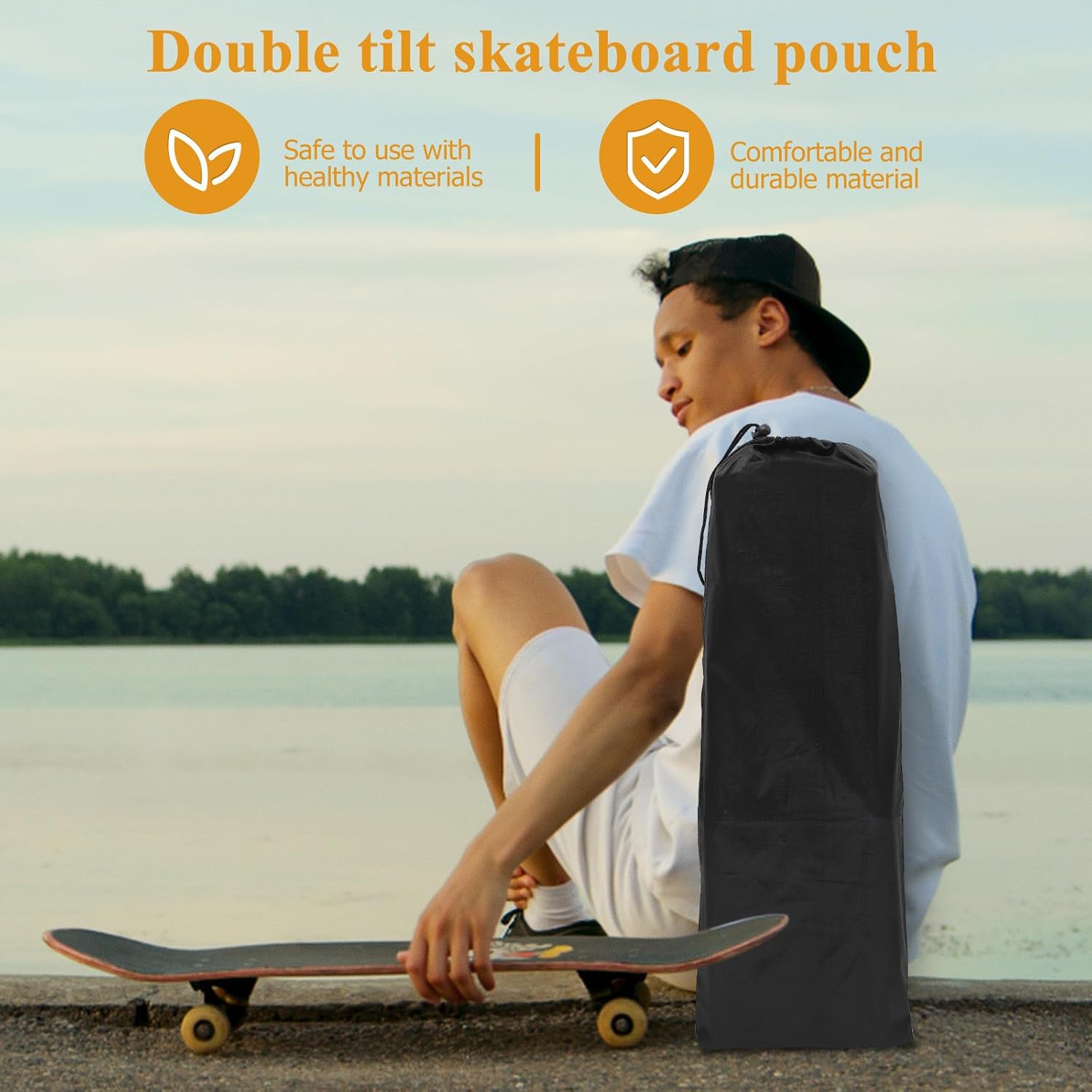 Cabilock Skateboard Storage Bag with Wheels Portable Double Tilt Skateboard Shoulder Sling Bag Thickened 80cm and 60cm Sliding Plate Carrying Case for Scooter