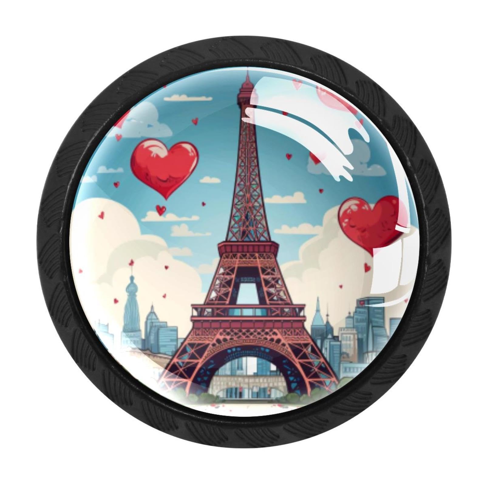 Chenzzzz Multicolored 07 Eiffel Tower Valentine's Day Drawer Knobs 4 Pack Crystal Dresser Knobs 35Mm Glass Cabinet Knobs For Home Office Bathroom