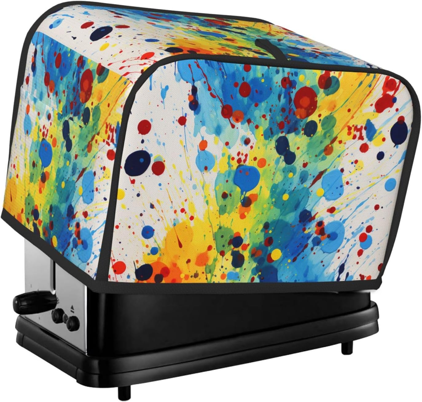 Primary Splatter Painting Toaster Cover 2 slice Kitchen Small Appliance Covers with Pockets Toaster Dust Cover with Top Handle Oven Cover Washable Universal Bread Maker Cover for Kitchen