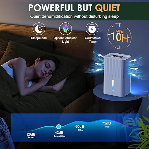 Miniatura 4 de Deshumidificador portátil para sótanos, tanque de 91 onzas, cobertura de 900 pies cuadrados, diseño inteligente silencioso con apagado automático,