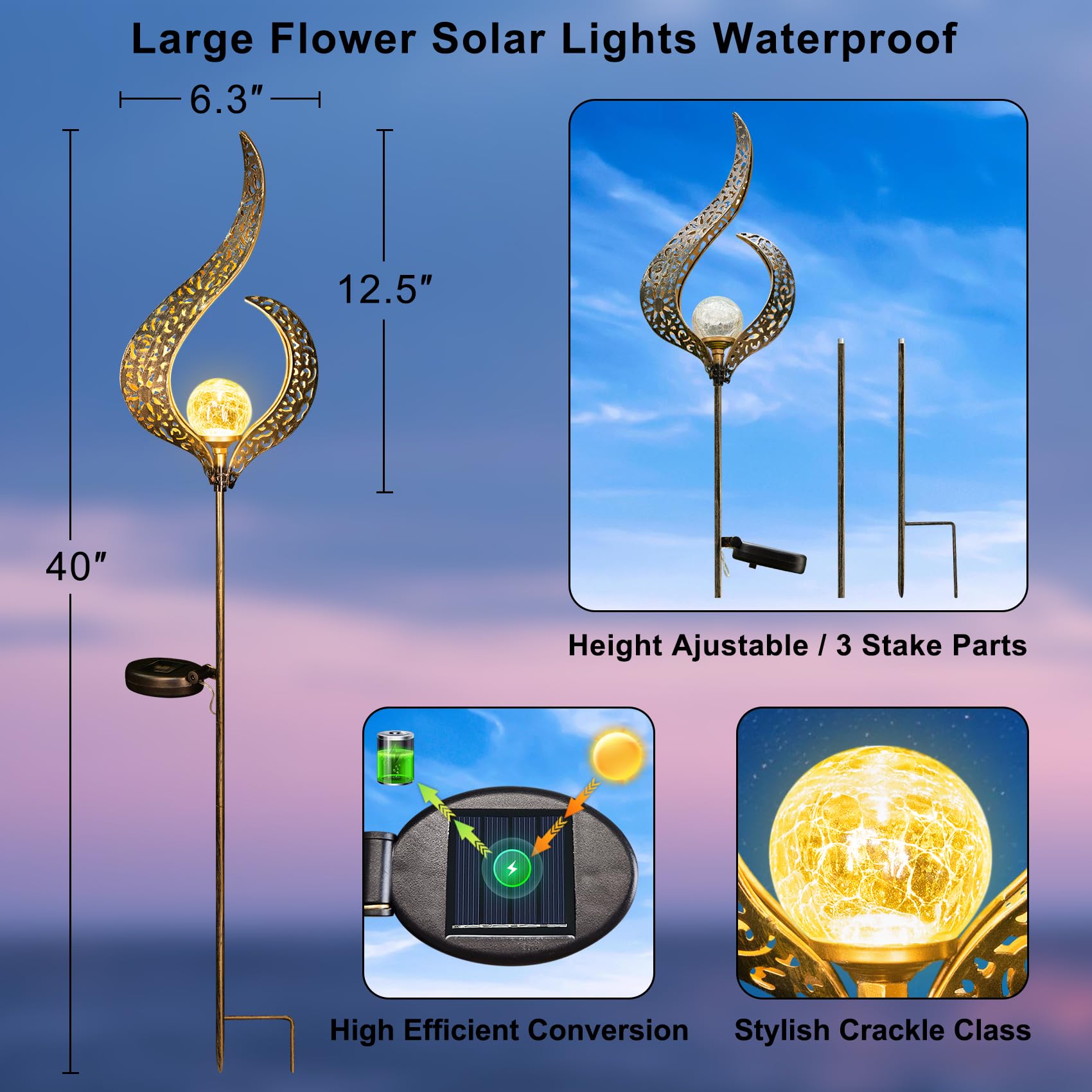 HOMEIMPRO Luces solares de jardín impermeables para exteriores, regalos para mamá, papá, arte de patio, camino, adornos de césped, decoración al aire libre, regalos de cumpleaños para esposa y mujeres
