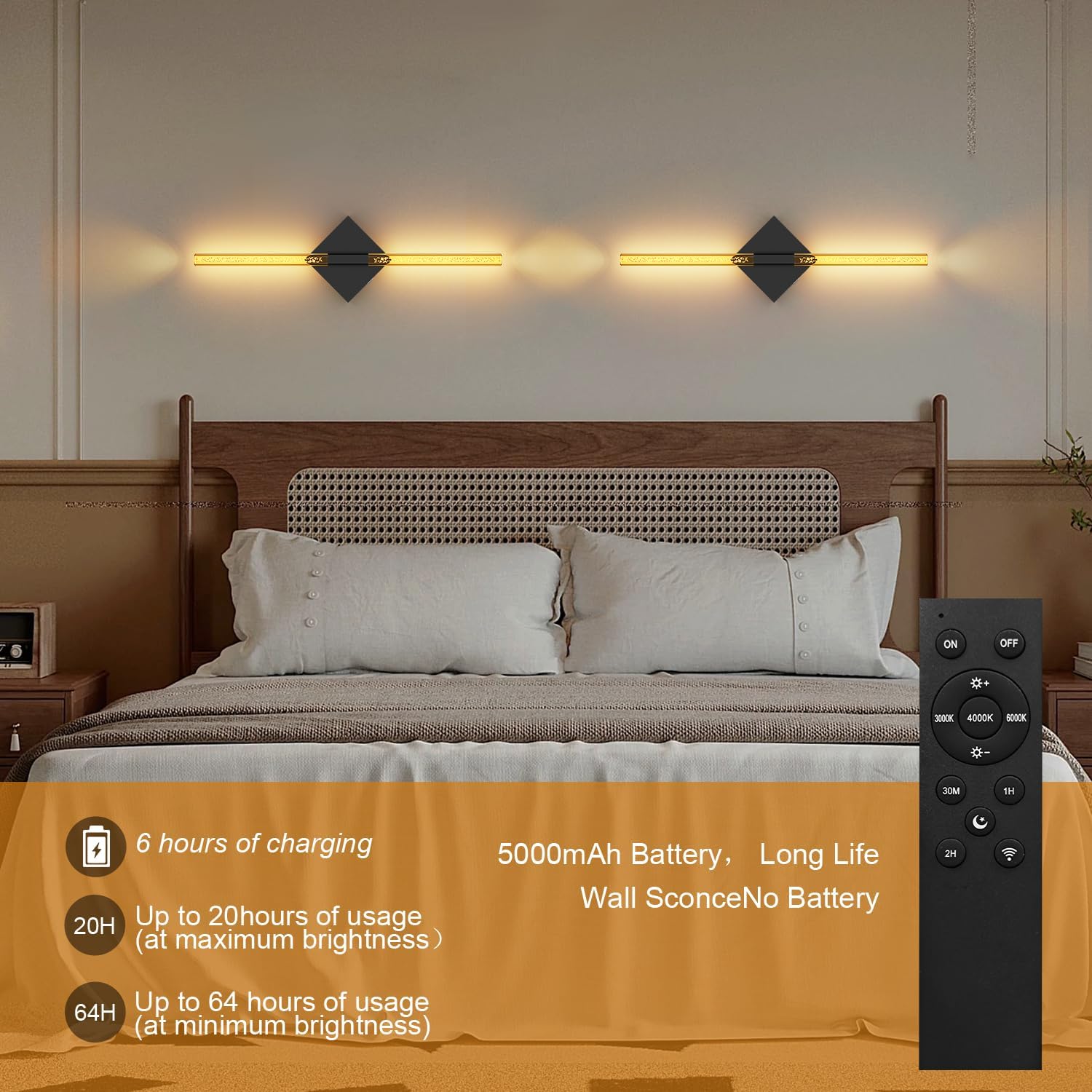 Wireless wall sconces set of two，Battery Operated Wall Sconce Easy to Install With Remote Control，3000-6000K Dimmable Rechargeable Wall Sconces，Decor for Bedroom Living Room Hallway（Matte Gold）